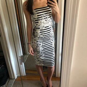 NWT black and white strapless midi dress